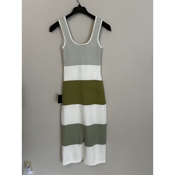 Lulus Easily Gorgeous Ivory and Sage Green Striped Midi Sweater Dress NWT Size M - Picture 6 of 9